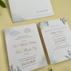 thiệp cưới hiện đại cành lá đơn giản