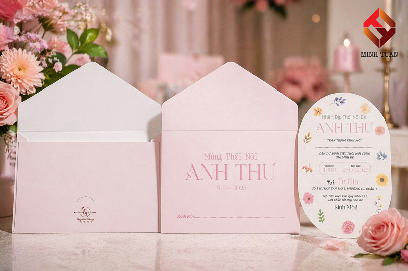 Thiệp Mừng Thôi Nôi Ruột Ovan Hiện Đại