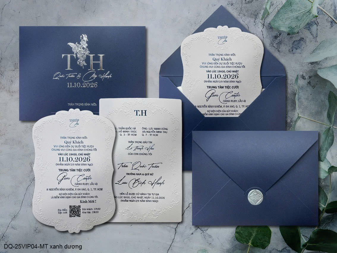 Thiệp cưới cao cấp MT xanh dương