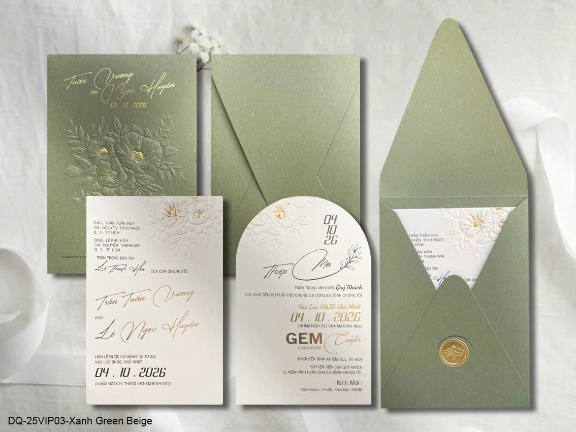 Thiệp Cưới Xanh Green Beige