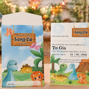 Thiệp thôi nôi họa tiết con vật hoạt hình