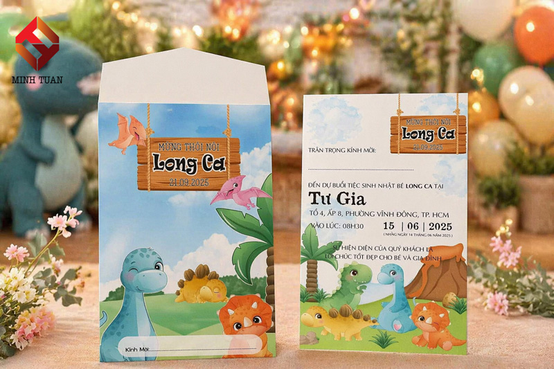 Thiệp thôi nôi họa tiết con vật hoạt hình