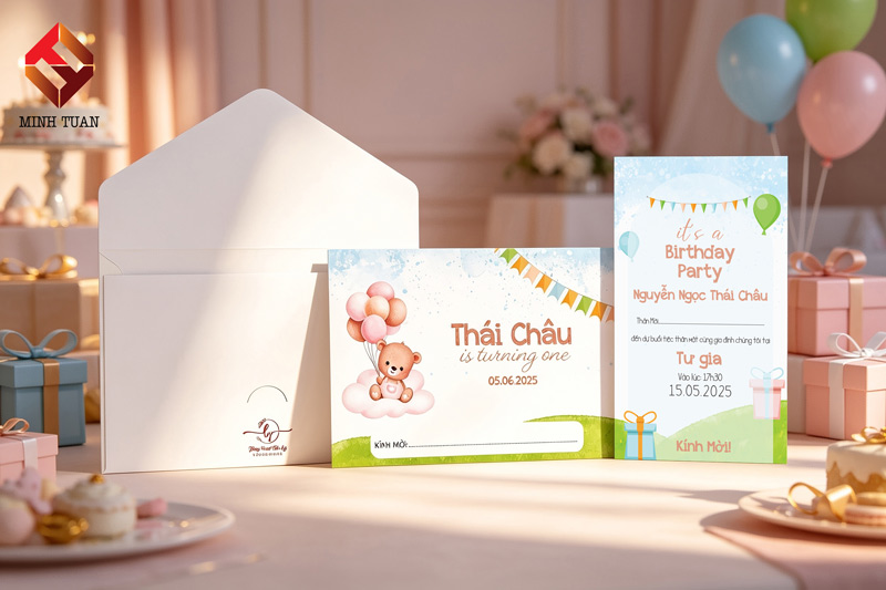 Thiệp Mời Sinh Nhật Cho Bé Họa Tiết Gấu Con Đáng Yêu