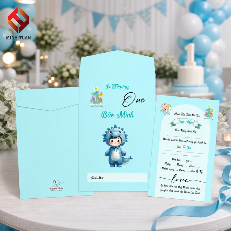 Thiệp sinh nhật màu xanh cho bé