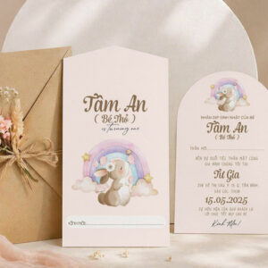 Thiệp mừng thôi nôi cho bé bìa nâu