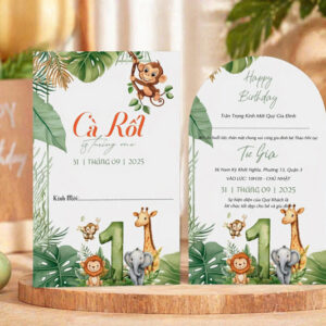 Thiệp thôi nôi họa tiết vườn thú