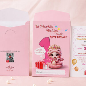 Thiệp thôi nôi màu hồng đáng yêu