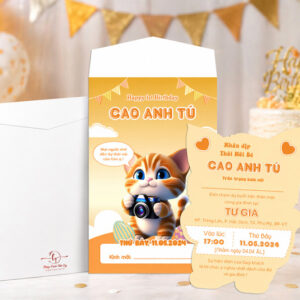 Thiệp thôi nôi mèo con cao cấp