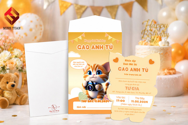 Thiệp thôi nôi mèo con cao cấp